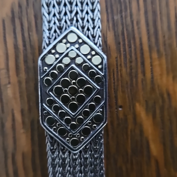 JOHN HARDY 18 KT GOLD DOT MESH 925 STERLING SILVER WOVEN BUCKLE SNAP CLOSE RARE - Picture 5 of 12